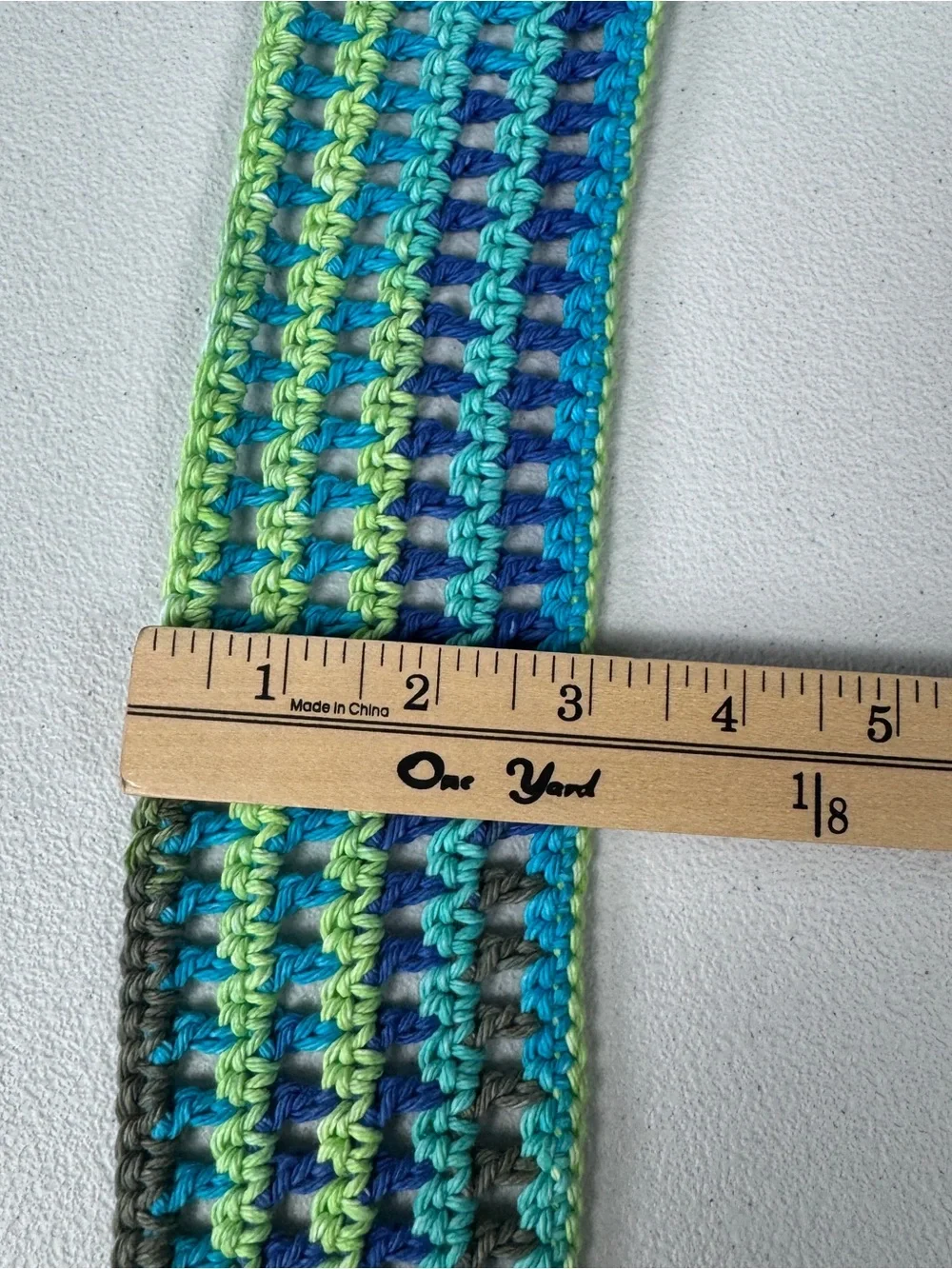 Handmade Crochet Tie Headband in Teal, Blue, Green & Gray